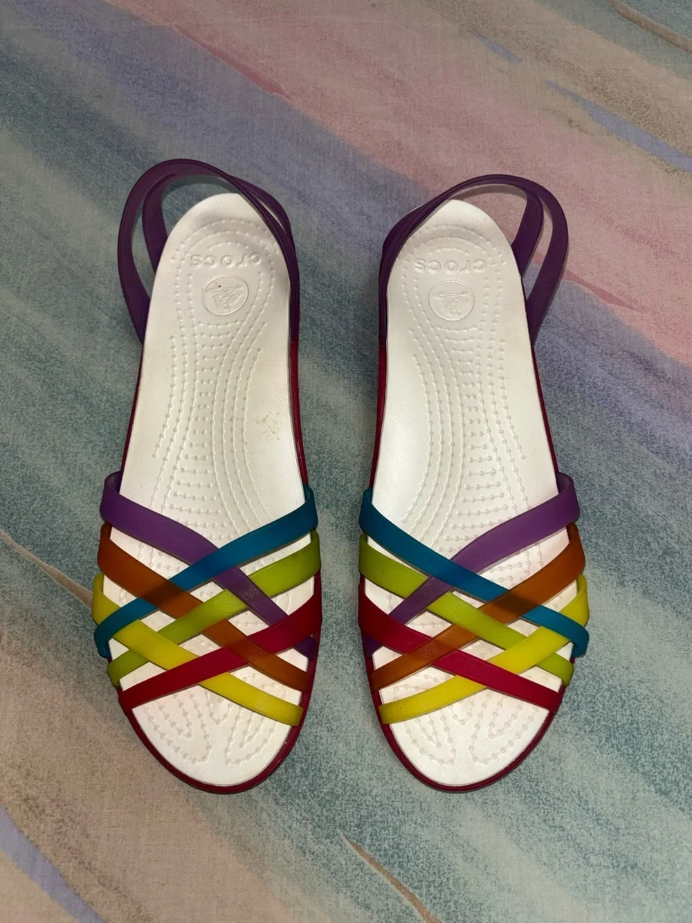 Crocs size 9 Multicolor Isabella Huarache Womens Mini Wedge Strappy Sandals shoe - Picture 5 of 9